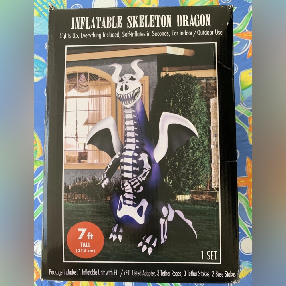 Light-Up Inflatable Skeleton Dragon, Looks Purple when Lit Throughout